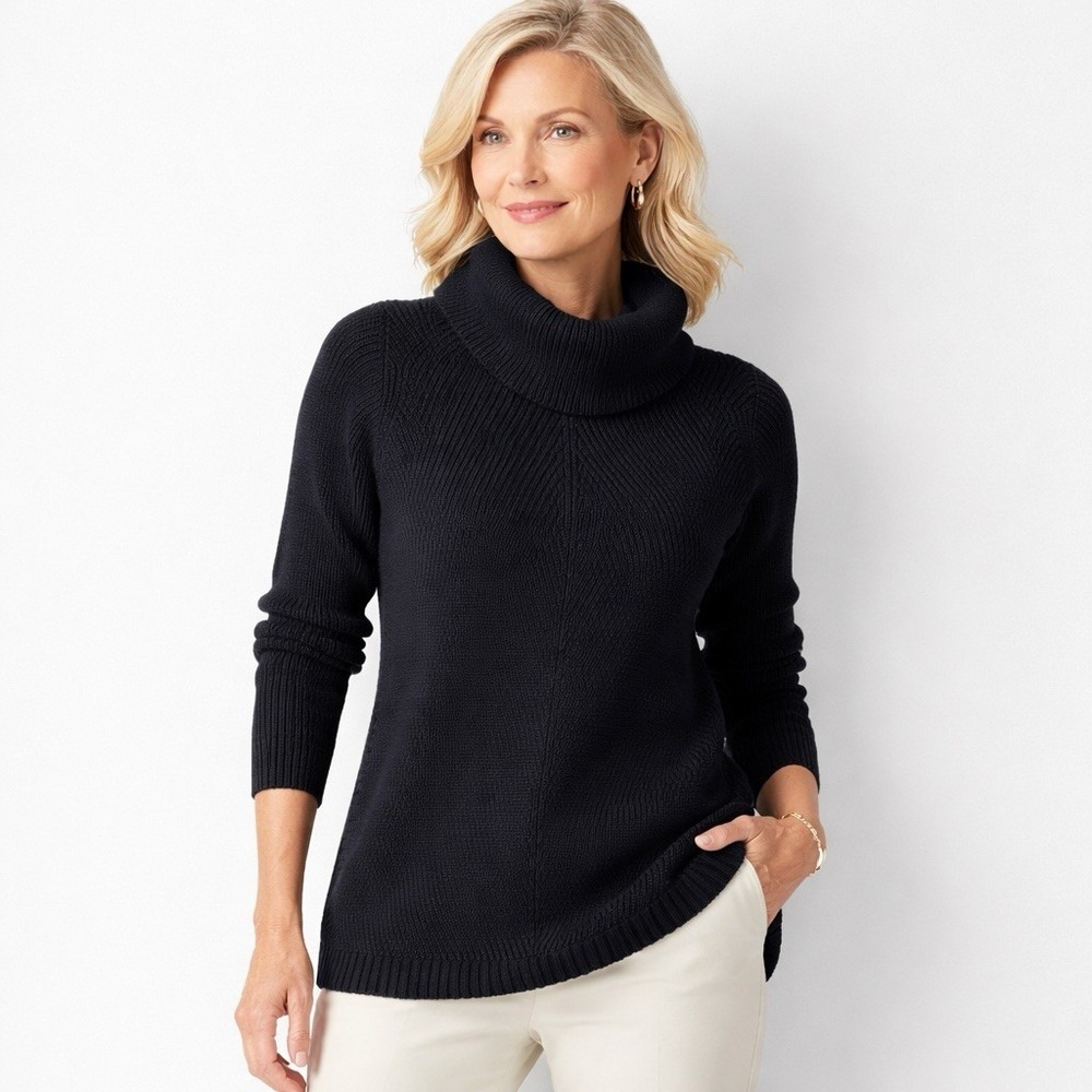 Talbots Black Cowl Neck Knit Sweater Size Small Minimalist Quiet Luxury Chunky